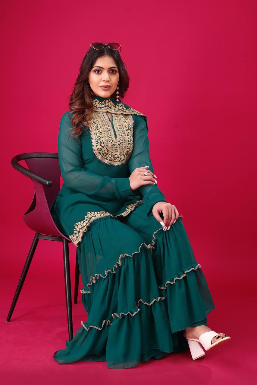 Prazu Fashion Royal Blue Georgette Embroidered Palazzo Suit