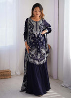 Prazu Fashion Blue Georgette Sequence Sharara Suit - Distacart