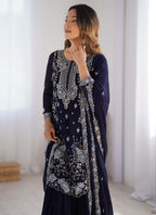Prazu Fashion Blue Georgette Sequence Sharara Suit - Distacart