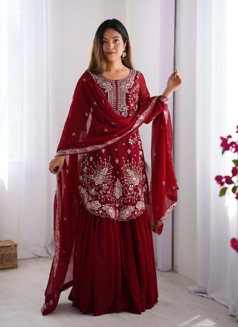 Prazu Fashion Blue Georgette Sequence Sharara Suit - Distacart