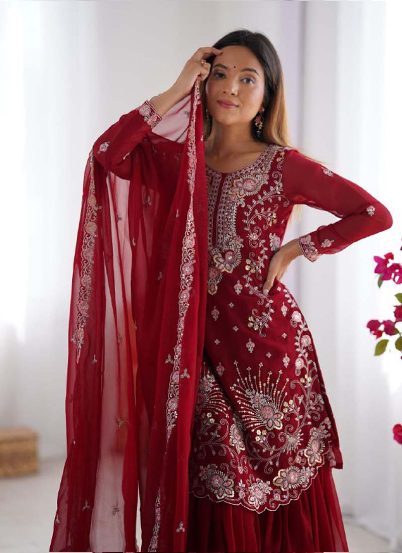 Prazu Fashion Blue Georgette Sequence Sharara Suit - Distacart