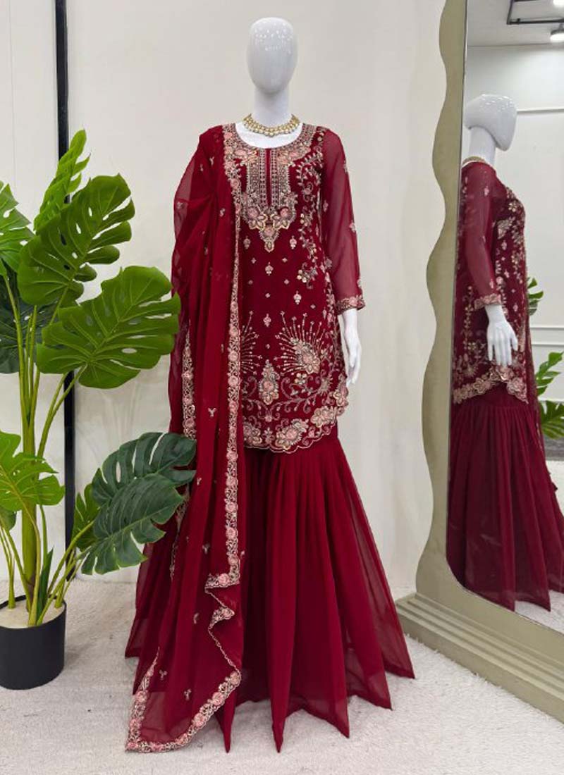 Prazu Fashion Blue Georgette Sequence Sharara Suit - Distacart