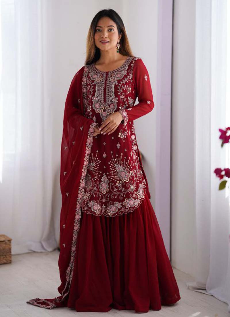 Prazu Fashion Blue Georgette Sequence Sharara Suit - Distacart