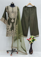 Prazu Fashion Mahendi Chinon Silk Embroidered Palazzo Suit