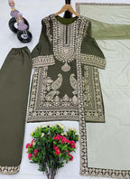 Prazu Fashion Mahendi Chinon Silk Embroidered Palazzo Suit