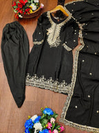 Prazu Fashion Black Chinon Silk Embroiderd Dhoti Suit - Distacart