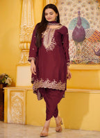 Prazu Fashion Maroon Chinon Silk Embroiderd Dhoti Suit - Distacart