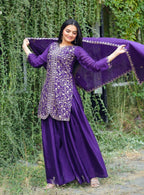 Prazu Fashion Violet Chinon Silk Embroidered Sharara Suit - Distacart