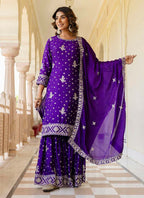 Prazu Fashion Violet Chinon Silk Sequence Sharara Suit - Distacart