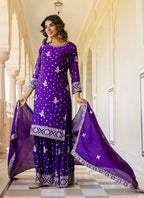 Prazu Fashion Violet Chinon Silk Sequence Sharara Suit - Distacart
