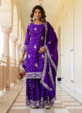 Prazu Fashion Violet Chinon Silk Sequence Sharara Suit - Distacart