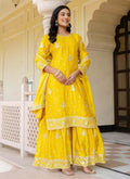 Prazu Fashion Yellow Chinon Silk Sequence Sharara Suit - Distacart