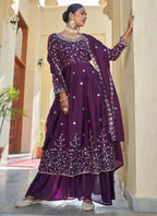 Prazu Fashion Violet Chinon Silk Embroidered Nayra Cut Sharara Suit - Distacart
