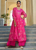 Prazu Fashion Rani Pink Chinon Silk Embroidered Nayra Cut Sharara Suit - Distacart