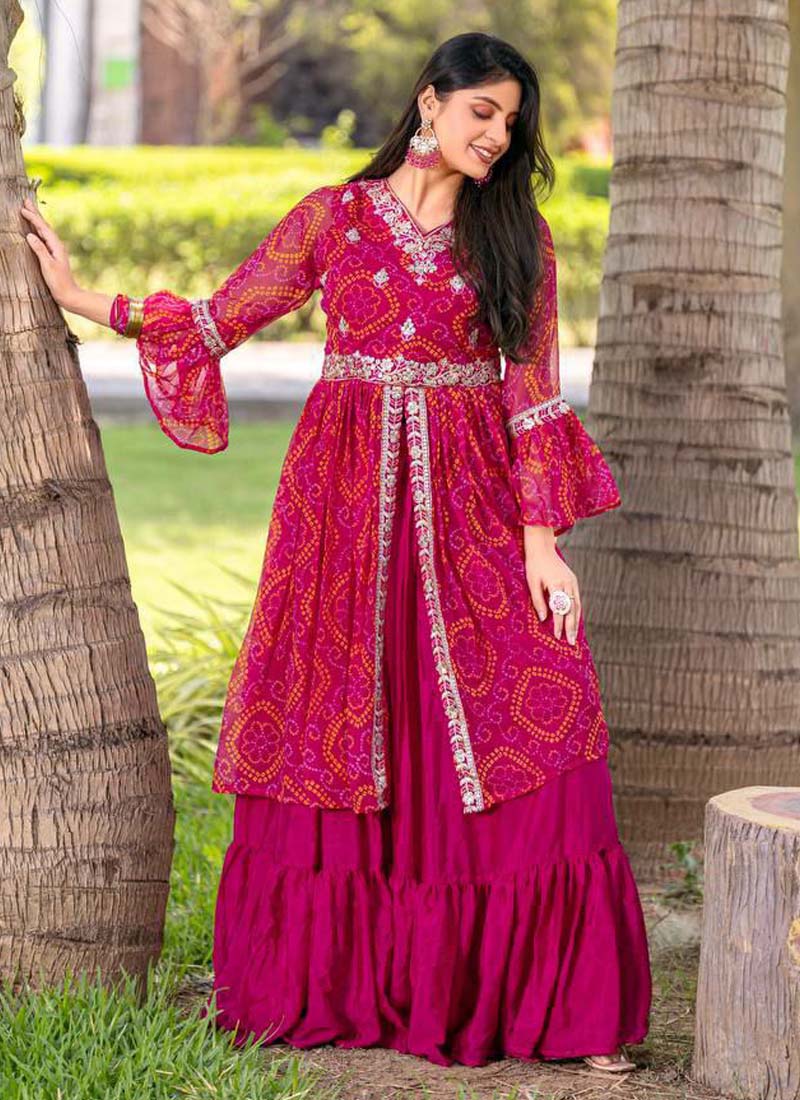Prazu Fashion Pink Bandhej Embroidered Top With Lehenga - Distacart