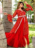 Prazu Fashion Red Pink Bandhej Embroidered Top With Lehenga - Distacart