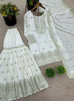 Prazu Fashion Off White Chinon Silk Embroidered Sharara Suit - Distacart