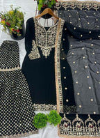 Prazu Fashion Black Georgette Embroidered Sharara Suit - Distacart