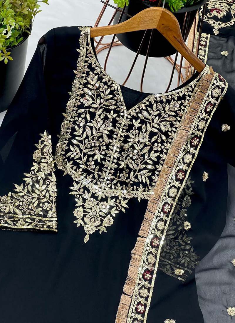 Prazu Fashion Black Georgette Embroidered Sharara Suit - Distacart