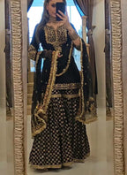 Prazu Fashion Black Georgette Embroidered Sharara Suit - Distacart