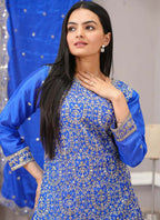 Prazu Fashion Royal Blue Chinon Silk Embroiederd Sharara Suit - Distacart