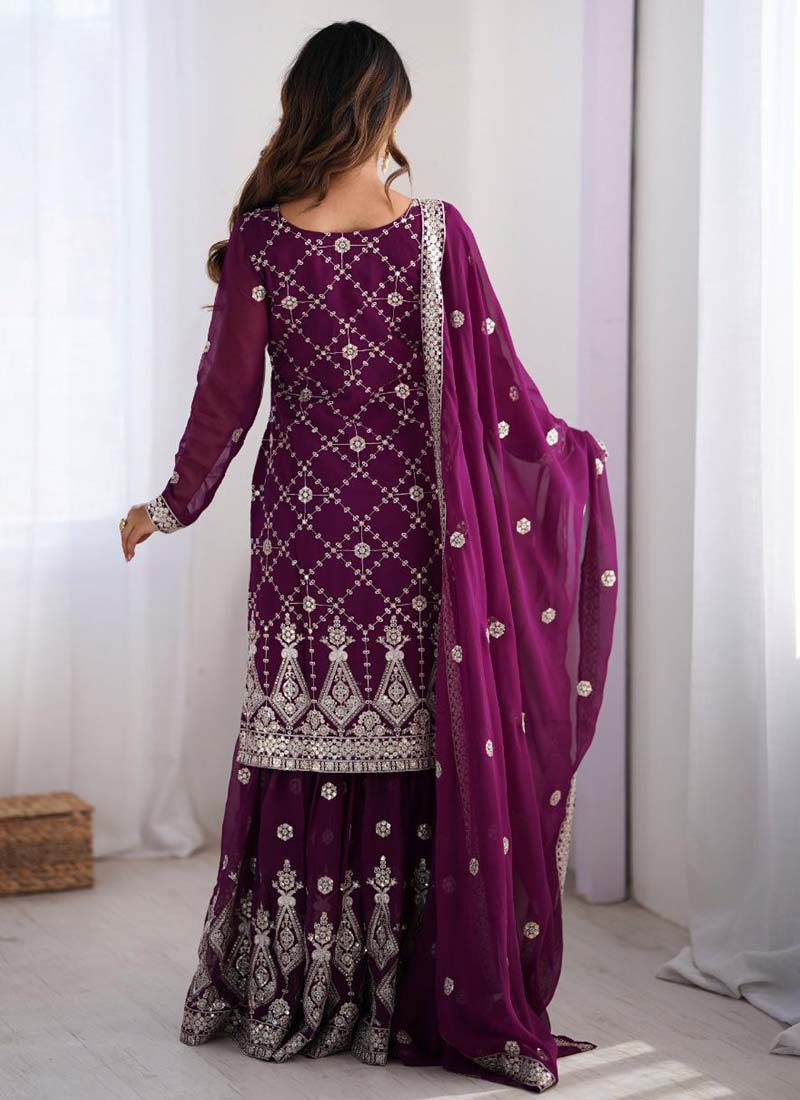 Prazu Fashion Purple Georgette Sequence Palazzo Suit