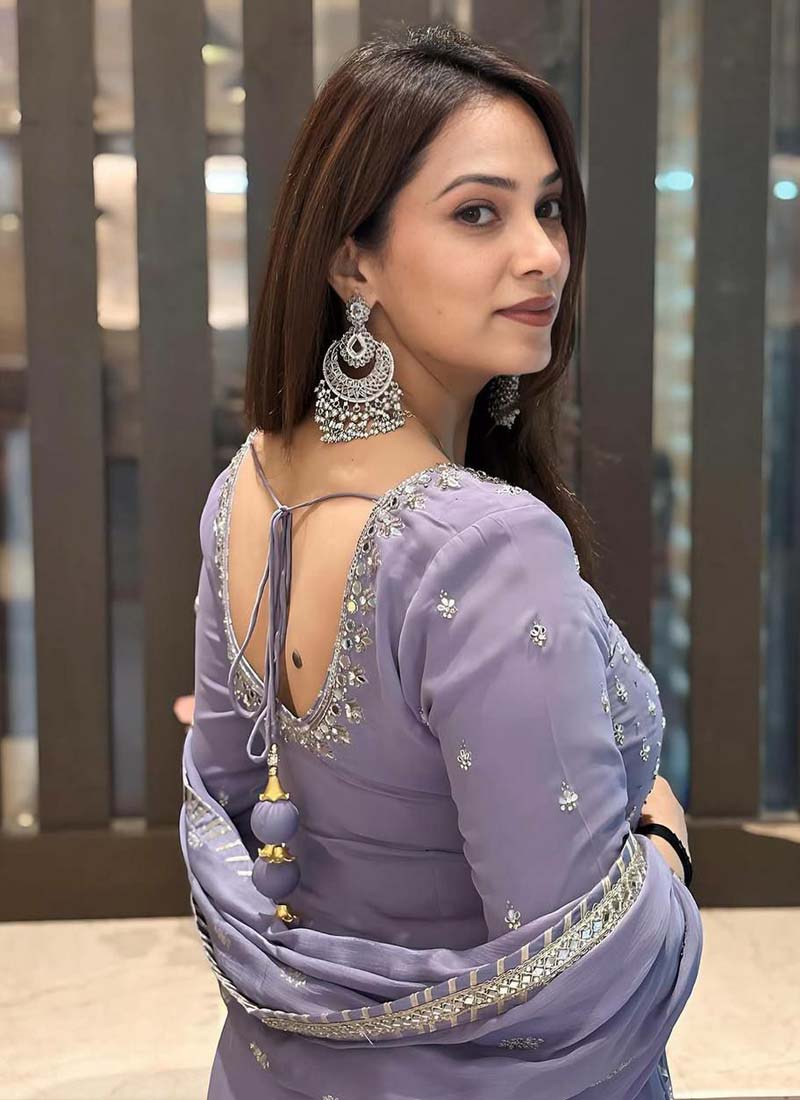 Prazu Fashion Light Lavender Georgette Embroidered Palazzo Suit