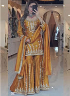 Prazu Fashion Yellow Georgette Embroidered Sharara Suit - Distacart