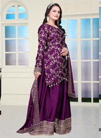 Prazu Fashion Violet Chinon Silk Embroidered Sharara Suit - Distacart