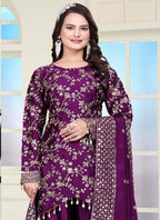 Prazu Fashion Violet Chinon Silk Embroidered Sharara Suit - Distacart