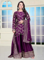 Prazu Fashion Violet Chinon Silk Embroidered Sharara Suit - Distacart