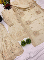 Prazu Fashion Off White Chinon Silk Embroidered Plazzo Suit