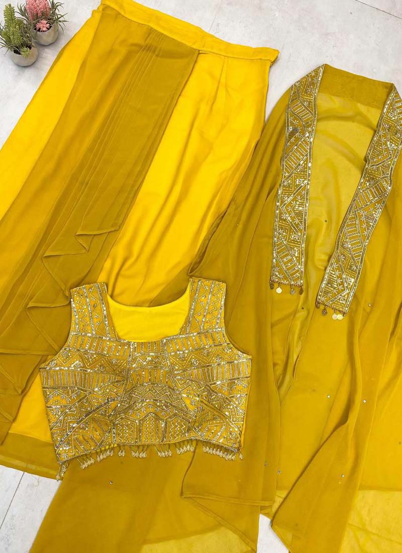 Prazu Fashion Yellow Georgette Embroidered Sequence Western Suit - Distacart