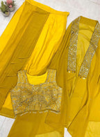 Prazu Fashion Yellow Georgette Embroidered Sequence Western Suit - Distacart