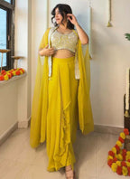 Prazu Fashion Yellow Georgette Embroidered Sequence Western Suit - Distacart