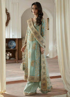 Prazu Fashion Sky Blue Georgette Embroidered Palazzo Suit