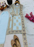 Prazu Fashion Sky Blue Georgette Embroidered Palazzo Suit