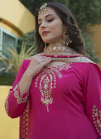 Prazu Fashion Pink Chinon Silk Embroidered Sharara Suit - Distacart