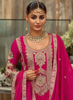 Prazu Fashion Pink Georgette Embroidered Palazzo Suit