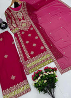 Prazu Fashion Pink Georgette Embroidered Palazzo Suit