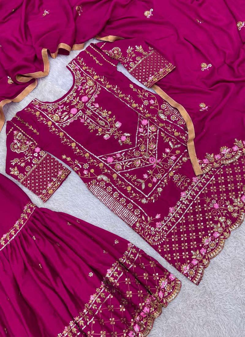 Prazu Fashion Purple Chinon Silk Embroidered Sharara Suit - Distacart