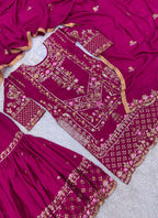 Prazu Fashion Purple Chinon Silk Embroidered Sharara Suit - Distacart