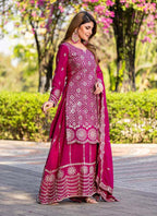 Prazu Fashion Pink Chinon Silk Thread Work Palazzo Suit
