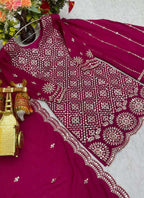 Prazu Fashion Pink Chinon Silk Thread Work Palazzo Suit