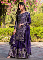 Prazu Fashion Violet Chinon Silk Thread Work Palazzo Suit - Distacart