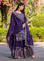 Prazu Fashion Violet Chinon Silk Thread Work Palazzo Suit - Distacart