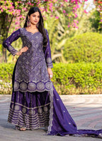 Prazu Fashion Violet Chinon Silk Thread Work Palazzo Suit - Distacart