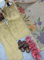 Prazu Fashion Golden Japan Satin Silk Designer Palazzo Suit