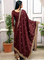 Prazu Fashion Dark Maroon Chinon Silk Embroidered Sharara Suit - Distacart