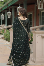 Vastranavya Premium Designer Heavy Sequins & Thread Embroidered work Kurti Palazzo & Dupatta - Mehendi